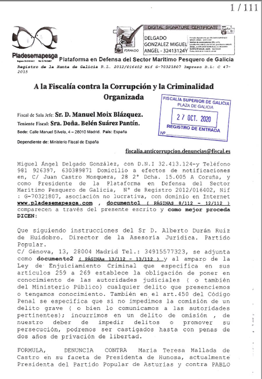 La Fiscalía de Galicia remite a Anticorrupción las diligencias abiertas por  presuntos delitos de COHECHO contra Teresa Mallada Presidenta del PP de  Asturias. | Xornal Galicia